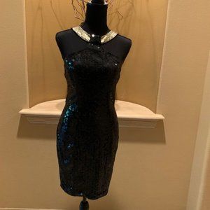 Vintage Black Sequin Gold Beaded Dress